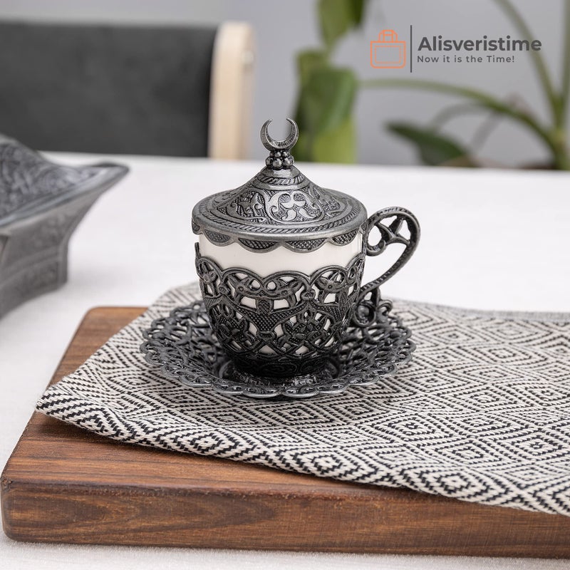 Alisveristime 27 Pc Turkish Greek Arabic Coffee Espresso Cup Saucer Set (Gelincik) (Black) - Image 4